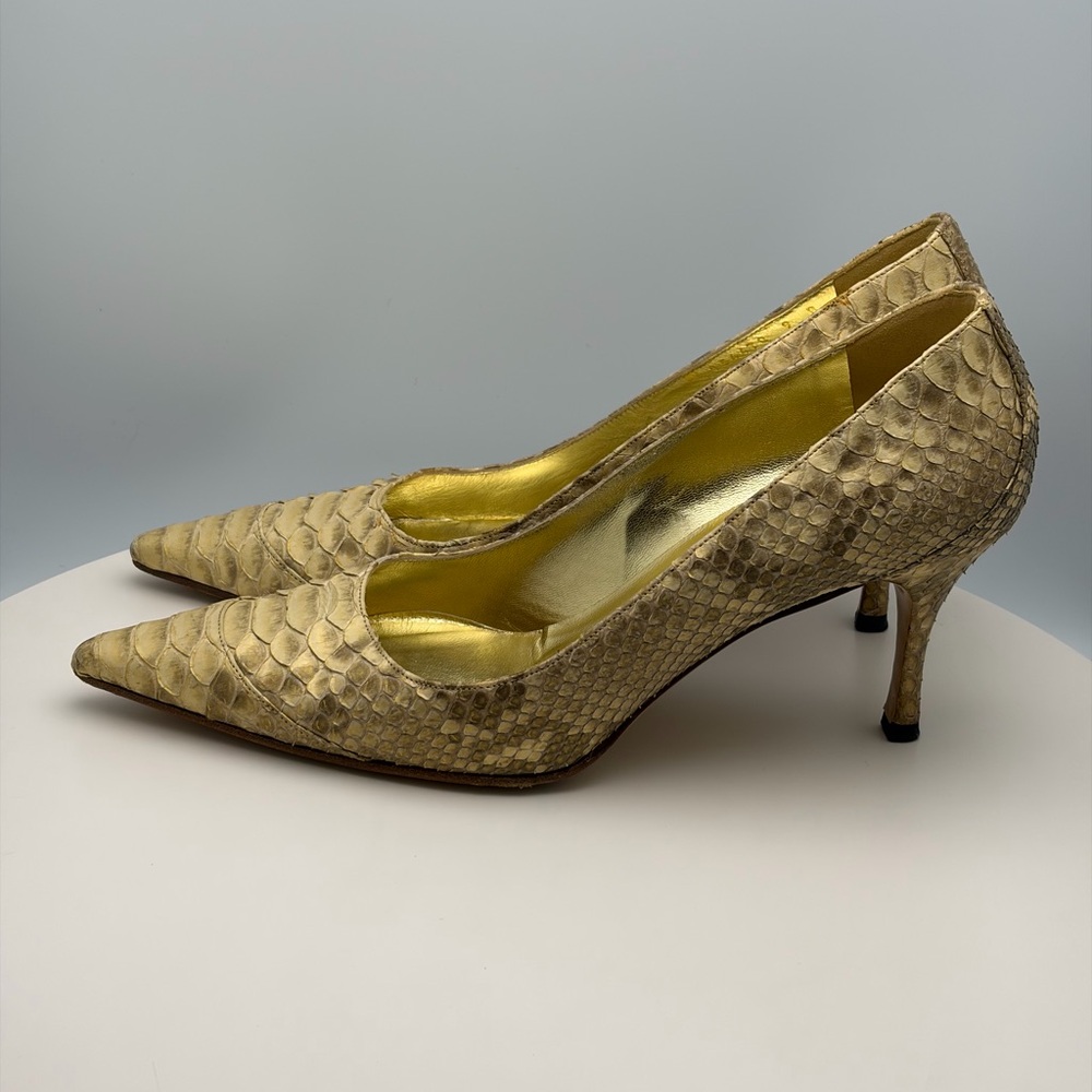 Vintage Gucci Metallic Gold Python Pumps - image 3